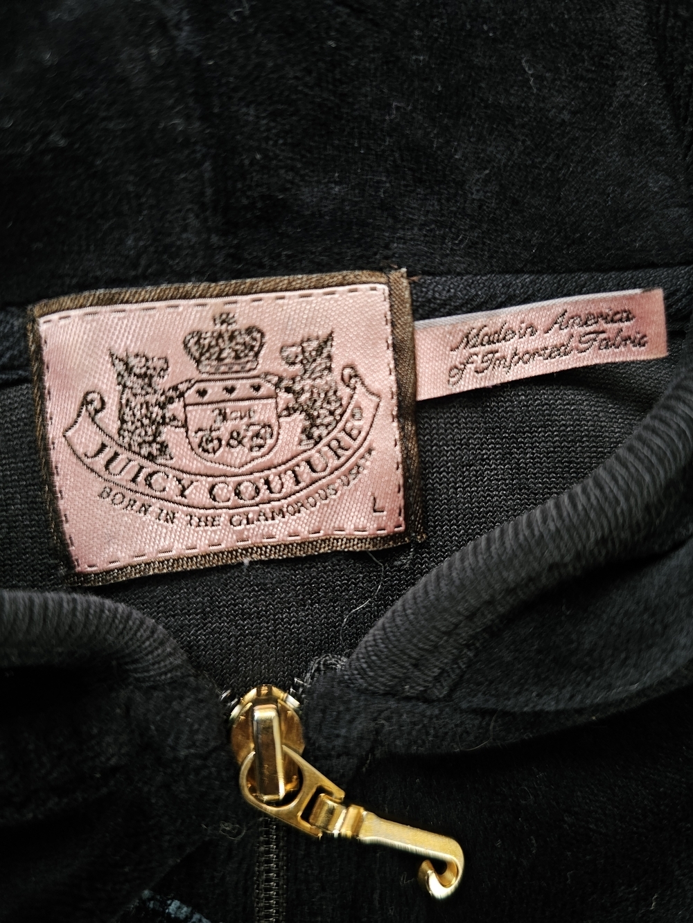 Juicy Couture Y2K Black Velour Zip-Up Hoodie with Multicolor Swirl Embellish - Picture 4 of 7